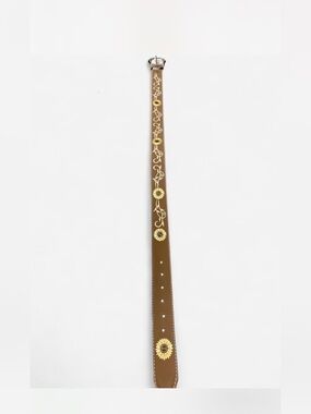 NoBuck Brown Leather Sunflower Embroidered Detail Belt